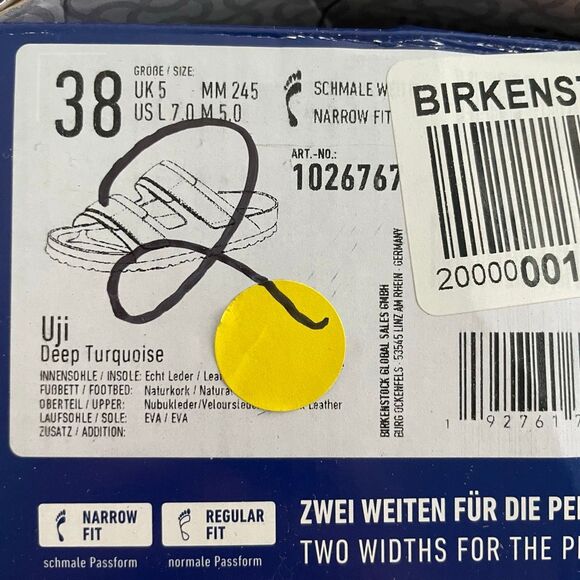 Birkenstock Uji Sandal Nubuck-Suede Leather Deep Turquoise 38 W7 Narrow - Picture 11 of 11